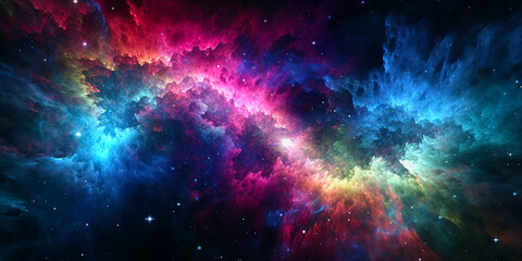 galaxy universe background with multicolored fractal nebula dust. generative ai
