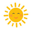 Cute sun icon isolated on white background.