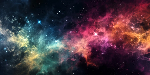 Wall Mural - galaxy universe background with multicolored fractal nebula dust. Generative ai