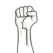 Hand raised air fighting for human rights. Fist up power Concept of protest, rebel, political demands, revolution, unity, cooperation, don't give up. line logo icon