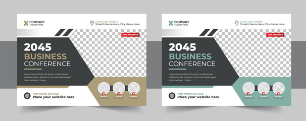 Wall Mural - Corporate horizontal business conference flyer template bundle or online webinar and technology conference social media banner layout, live webinar event invitation banner design template