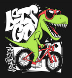 Fototapeta Młodzieżowe - Dinosaur on bike. Extreme sports on the street. Vector illustration