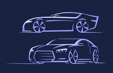 Sport car line side view vector. Auto silhouettes