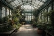 Nantes in France, greenhouse in the Jardin des Plantes, a garden in the city. Generative AI