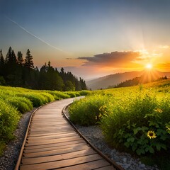 Wall Mural - sunset on the road