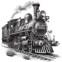 Hand Drawn Engraving Pen And Ink Train Locomotive Vintage Vector Illustration