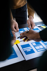 Wall Mural - brainstorm mobile app interface layout design ideas on graphic designer table.ux graphic designer cr