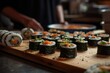 Vegan Sushi Defocused Chef In The Background. Generative AI