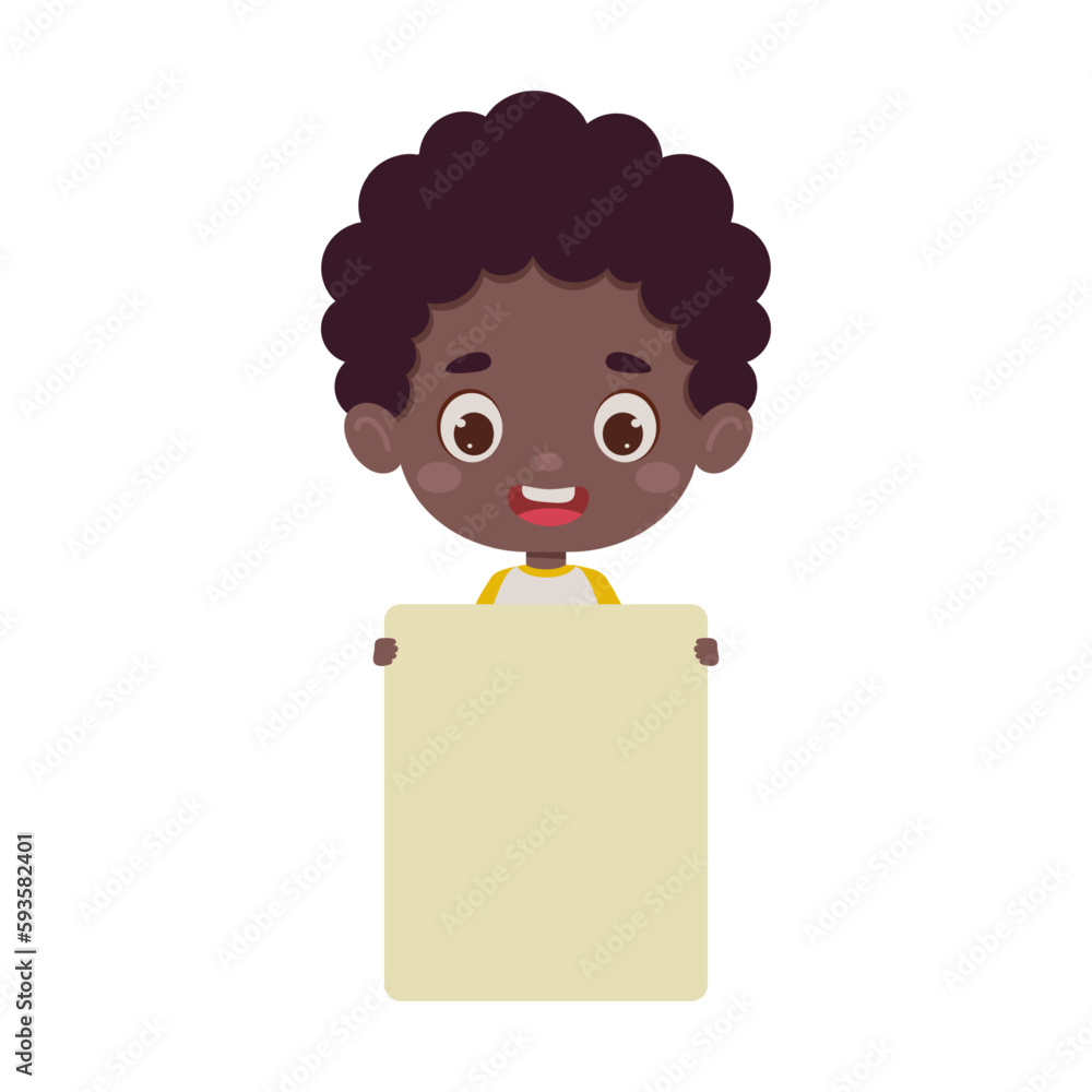 Cute little kid boy holding empty blank board. Cartoon child character ...