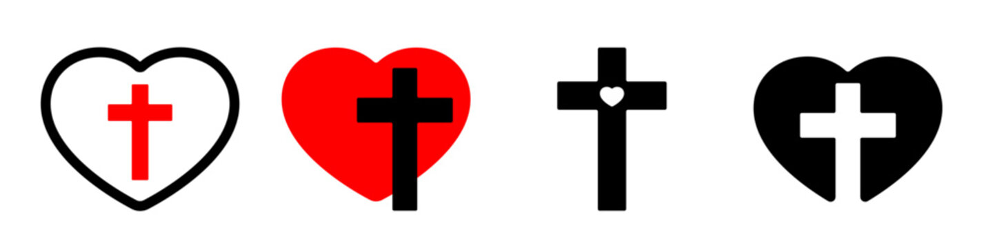 Religion cross with heart shape, Gods love concept illustration