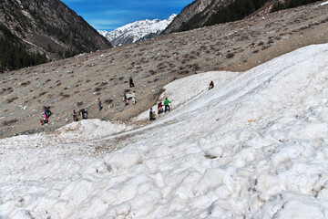 Sticker - Kalam, Pakistan - 03 Apr 2021: The glacier of Kalam valley in Himalayas, Pakistan