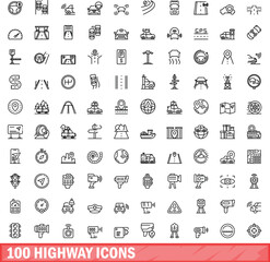 Canvas Print - 100 highway icons set. Outline illustration of 100 highway icons vector set isolated on white background