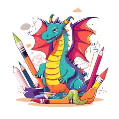 Wall Mural - Cute and Colorful Dragon illustration, Generative AI