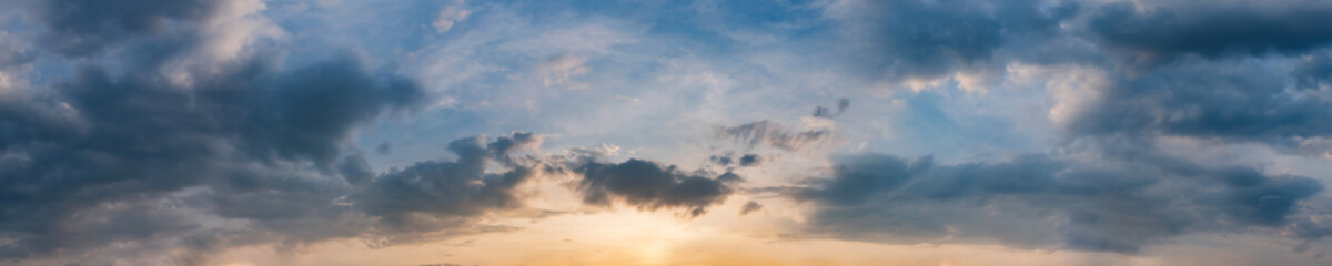Wall Mural - Dramatic panorama sky with storm cloud on a cloudy day. Panoramic image.