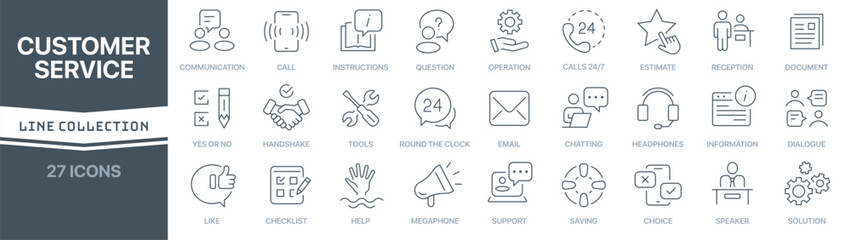 Leinwandbilder - Customer service linear signed icon collection. Signed thin line icons collection. Set of customer service simple outline icons