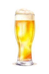 Wall Mural - Glass of beer on isolated white background. Watercolor illustration of a cold lager beer. Generative AI.