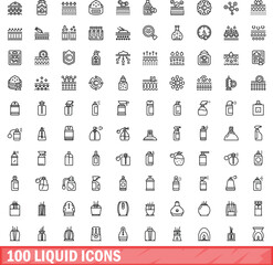 Poster - 100 liquid icons set. Outline illustration of 100 liquid icons vector set isolated on white background