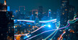 © bigy9950 - Smart city with speed line glowing light trail surround the city. big data connection technology concept.