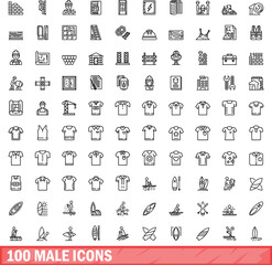 Canvas Print - 100 male icons set. Outline illustration of 100 male icons vector set isolated on white background