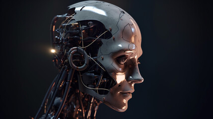 Wall Mural - big data advanced artificial intelligence for the future in humanoid head machine learning, generati