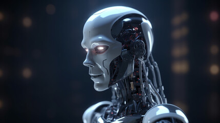 Wall Mural - big data advanced artificial intelligence for the future in humanoid head machine learning, generati