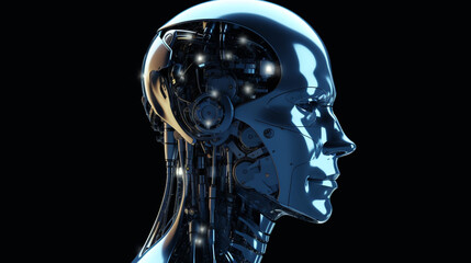 Wall Mural - big data advanced artificial intelligence for the future in humanoid head machine learning, generati