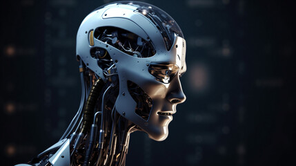 Wall Mural - big data advanced artificial intelligence for the future in humanoid head machine learning, generati