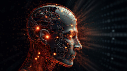 Wall Mural - big data advanced artificial intelligence for the future in humanoid head machine learning, generati