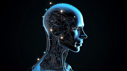 Wall Mural - big data advanced artificial intelligence for the future in humanoid head machine learning, generati