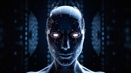 Wall Mural - big data advanced artificial intelligence for the future in humanoid head machine learning, generati