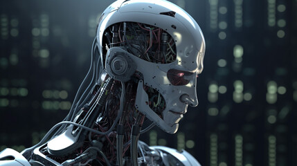 Wall Mural - big data advanced artificial intelligence for the future in humanoid head machine learning, generati