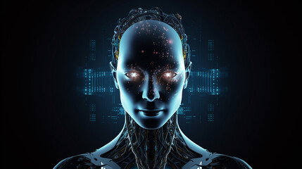 Wall Mural - big data advanced artificial intelligence for the future in humanoid head machine learning, generati