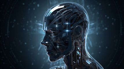 Wall Mural - big data advanced artificial intelligence for the future in humanoid head machine learning, generati