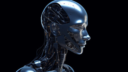 Wall Mural - big data advanced artificial intelligence for the future in humanoid head machine learning, generati