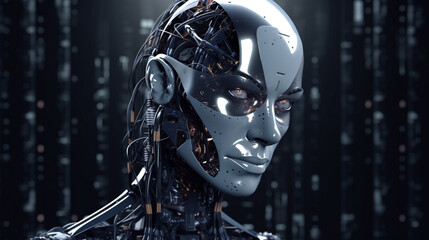 Wall Mural - big data advanced artificial intelligence for the future in humanoid head machine learning, generati