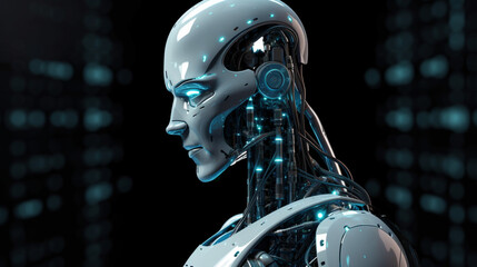 Wall Mural - big data advanced artificial intelligence for the future in humanoid head machine learning, generati