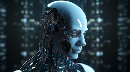 Wall Mural - big data advanced artificial intelligence for the future in humanoid head machine learning, generati