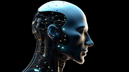 Wall Mural - big data advanced artificial intelligence for the future in humanoid head machine learning, generati