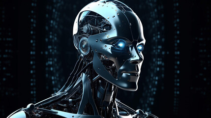 Wall Mural - big data advanced artificial intelligence for the future in humanoid head machine learning, generati