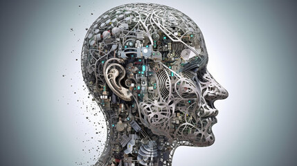 Wall Mural - big data advanced artificial intelligence for the future in humanoid head machine learning, generati