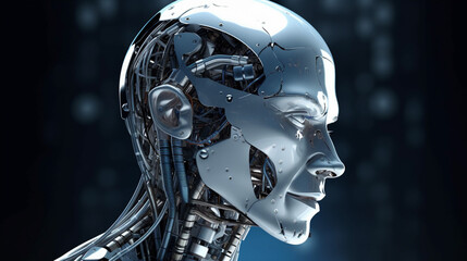Wall Mural - big data advanced artificial intelligence for the future in humanoid head machine learning, generati