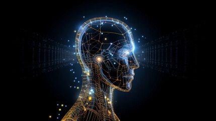 Wall Mural - big data advanced artificial intelligence for the future in humanoid head machine learning, generati