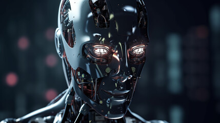 Wall Mural - big data advanced artificial intelligence for the future in humanoid head machine learning, generati