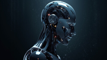 Wall Mural - big data advanced artificial intelligence for the future in humanoid head machine learning, generati