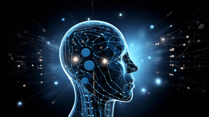 Wall Mural - big data advanced artificial intelligence for the future in humanoid head machine learning, generati