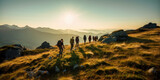 Fototapeta Sport - Eine Gruppe wandert im Hochgebirge der Alpen - generative ai