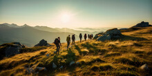 Eine Gruppe Wandert Im Hochgebirge Der Alpen - Generative Ai