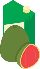 Wall Mural - Guava juice icon isometric vector. Ripe tropical fruit guava and juice packaging. Food and beverage concept