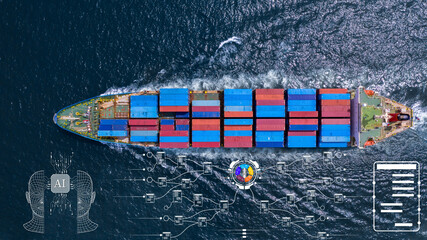 Wall Mural - Artificial intelligence technology for futurist automatic global business freight container cargo shipping logistic  transportation, AI technology for business logistic and transportation concept.