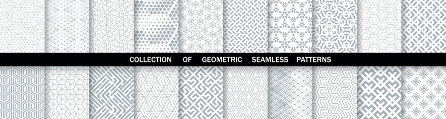 Geometric set of seamless gray and white patterns. Simpless vector graphics.